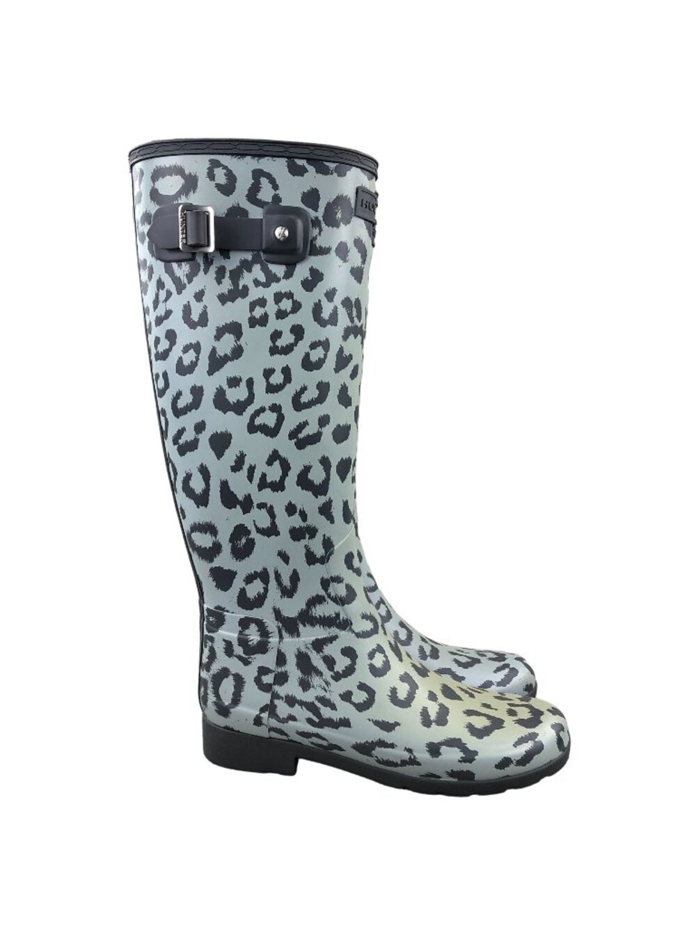 Hunter Women's Size 7** Original Refined Grey Leopard Print Tall Rain Boots FLAW